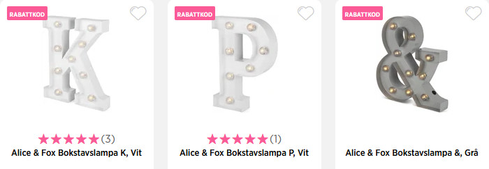 Alice & Fox lamper, bokstaver