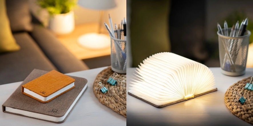 Smart Book Light fra Gingko, bokformet lampe som kan felles ut og gi belysning