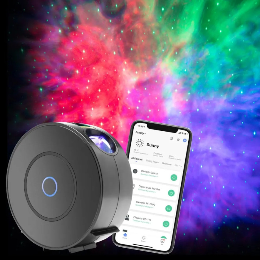 Cleverio Smart Galaxy nattlampe projiserer en stjernehimmel i rommet